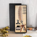 Retro Feather Birthday New Year Gift Oblique Ink Engraved Pen Set
