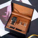 3 Piece Men's Watch Set Gift Box Sports Retro Calendar Quartz Watch Pen Cufflinks - Image 2